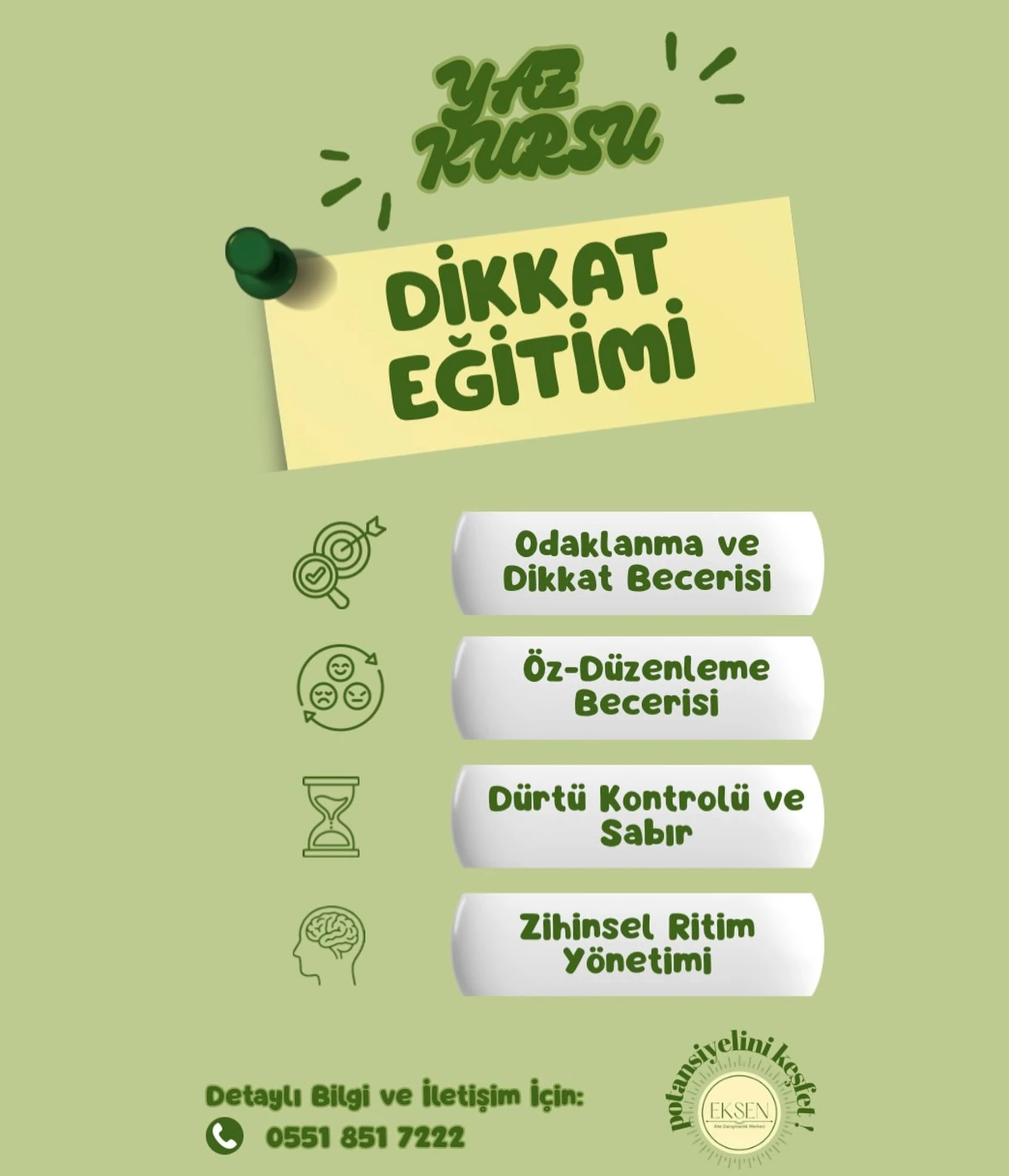 Yaz Kursu Dikkat Eğitimi afişi